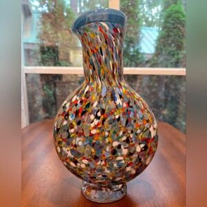 Beautiful Large 12" Tall Hand-Blown Multi-Colored Confetti Glass 56 Oz Pitcher